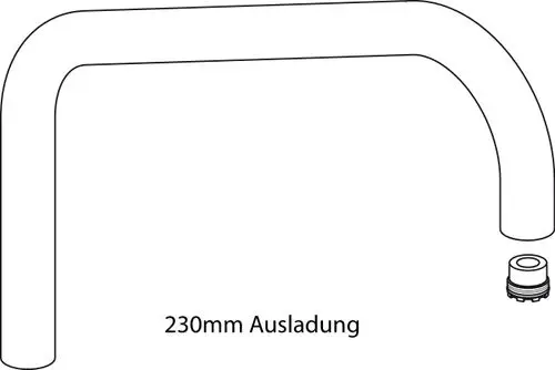 Rohrauslauf mit abgerundeter Form und einem Anschluss unten. Ideal Standard Produkt, klar grafisch dargestellt zur Montage in Sanitäranlagen.